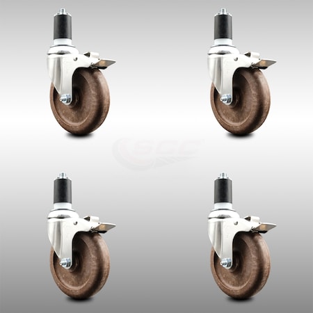 Service Caster 5 Inch 316SS High Temp Glass Filled Nylon 1-5/8 Inch Stem Caster Set Lock Brake SCC-SS316TTLEX20S514-GFNSHT-158-4